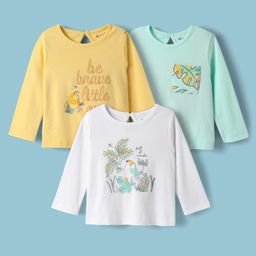 Kookie Kids Single Jersey Knit Full Sleeves T-Shirts With Tropical Prints Pack of 3 - Yellow & White-image-60