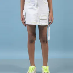 CRIMSOUNE CLUB Cotton Woven Solid Skirt - White-picture-22