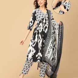 The Mom Store Cotton Knit Three Fourth Sleeves Ethnic Motif Printed Maternity & Nursing Kurta Pant With Dupatta Set - Multi Colour-image-35