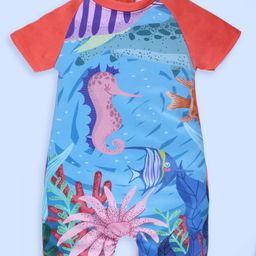 Kiddopanti Half Raglan Sleeves Sea Life Printed Legged Swimsuit - Coral & Blue-image-61