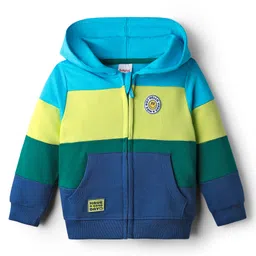 Babyhug Cotton Knit Full Sleeves Front Open Hooded Sweatjacket With Colour Blocks - Multi Colour-picture-15