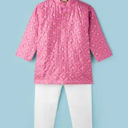 Ridokidz Full Sleeves Sequins Embellished Threadwork Detailed Kurta Pyjama Set - Onion Pink-picture-27