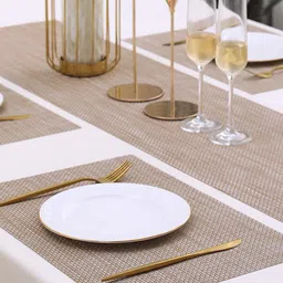 HOKIPO Beige 5-Pieces Solid Rectangular Table Placemats & Table Runner image 2