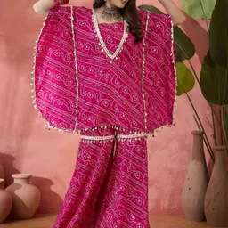 Sangria Bandhani Tube Top With Sharara And Kaftan-picture-41