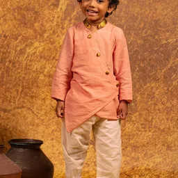 MIRALI Boys Mandarin Collar Pure Cotton Asymmetric Kurta With Trouser-picture-15