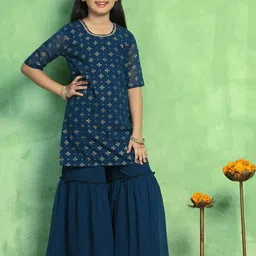BAESD Girls Ethnic Motifs Printed Regular Kurta with Sharara-picture-11
