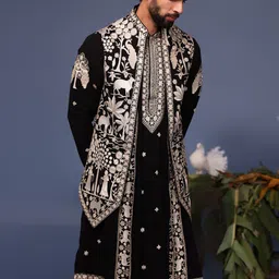 KALPRAAG Men Floral Embroidered Regular Sequinned Kurta with Trousers & With Dupatta-picture-18