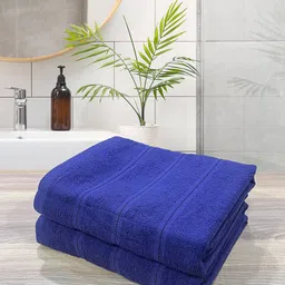 LABHAM Navy Blue 2 Pieces Pure Cotton 300 GSM Bath Towel-image-79