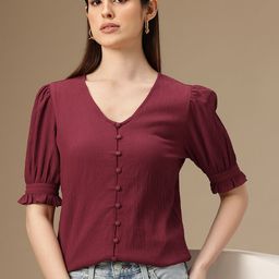 Chemistry Puff Sleeves Crepe Shirt Style Top-image-11