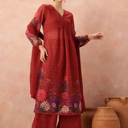 all about you Women Floral Printed Pleated Kurta with Trousers & Dupatta-picture-14