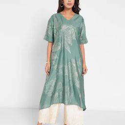 Rangmanch By Pantaloons Adriatic Blue Relaxed Fit Floral Print Kurta-image-23