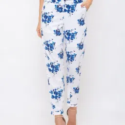 Globus White Floral Print Trousers-image-88