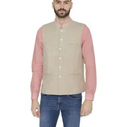 NEUDIS Beige Mandarin Collar Nehru Jacket-image-3