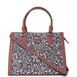 ZOUK Flower Motif Classic Black Printed Medium Handbag image 1