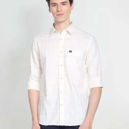 Arrow Light Beige Slim Fit Check Shirt-image-86