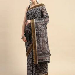 SHANVIKA Black Cotton Printed Saree Without Blouse-image-57