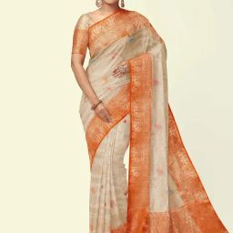 Banarasi Silk Works Beige Cotton Woven Saree With Unstitched Blouse-picture-20