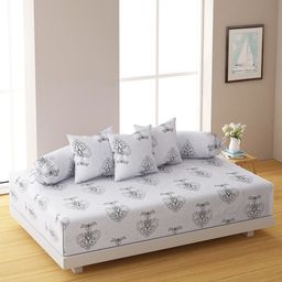 SWAYAM Set Of 6 White & Grey Printed 200 TC Bedsheet With Bolster & Cushion Covers-15
