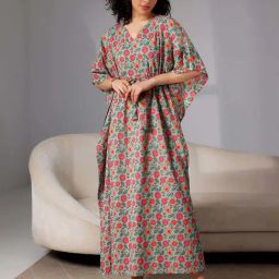 Libas Green Cotton Printed Kaftan-image-74