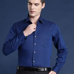 Hancock Navy Cotton Slim Fit Solid Shirts-picture-26
