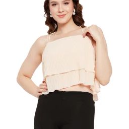 MADAME Beige Regular Fit Crop Top-image-54
