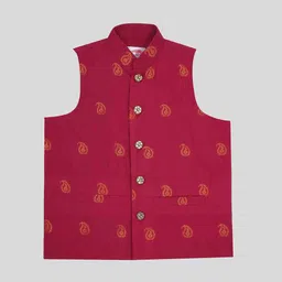 Little Bansi Boys Ambi Embroidered Cotton Nehru Jacket-picture-0