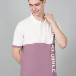 Cantabil Purple & White Regular Fit Colour Block Polo T-Shirt-picture-12
