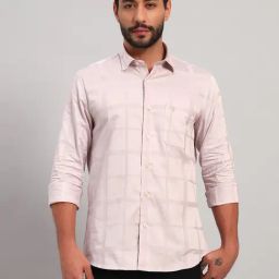 Cantabil Peach Cotton Regular Fit Checks Shirt-picture-5