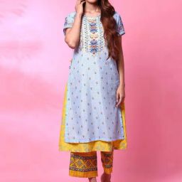 Biba Blue Printed Straight Double Layered Kurta-picture-19
