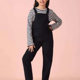Piccolo Kids Navy Striped Regular Fit Dungree & T-Shirt-image-95