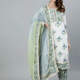 Ishin Women White Ethnic Motifs Embroidered Layered Pure Cotton Kurta with Salwar & With Dupatta-image-49