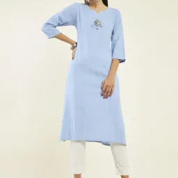 Soch Blue Cotton Woven Pattern Straight Kurta-picture-15