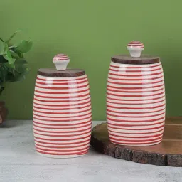 VarEesha Red Ceramic Dholak Jars - Set of 2-21