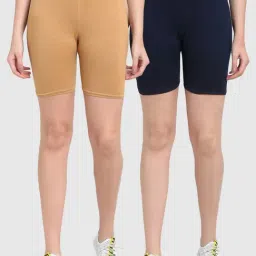 Gracit Beige & Navy Cotton Sports Shorts - Pack Of 2-image-74