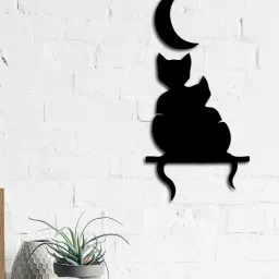 eCraftIndia Black MDF "Cat Couple at Moon Night" Wall Art Cutout-image-8
