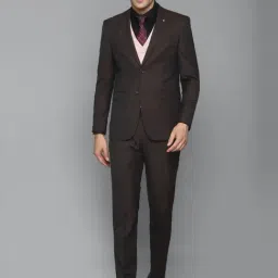 Louis Philippe Maroon Slim Fit Self Pattern Three Piece Suit-image-33
