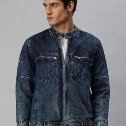 VOXATI Blue Full Sleeves Mandarin Collar Denim Jacket-image-101