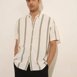 Ascot by Westside Off-White Striped Relaxed-Fit Linen-Blend Shirt-image-71