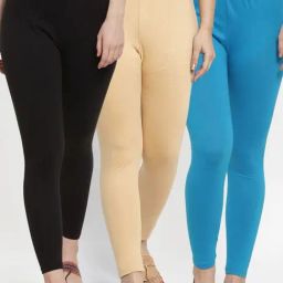 Gracit Black & Skin Mid Rise Leggings - Pack Of 3-image-65