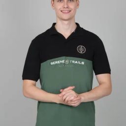 Cantabil Green Regular Fit Colour Block Polo T-Shirt-image-12