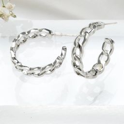 Joker & Witch Silver Chain Links Hint Chain Link Hoop Earrings image 1
