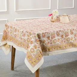 Fabindia Yellow Floral Printed Cotton 6-Seater Table Cover-19