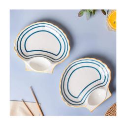 Nestasia Printed ¿White ¿Ceramic Nitori Shell-Shaped Plates with Section - Set of 2 image 1