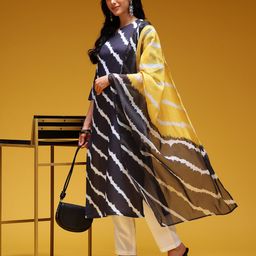 HERE&NOW Leheriya Print Kurta with Trousers & Dupatta-48