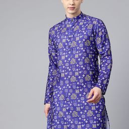 Luxrio Men Geometric Printed Mandarin Collar Kurta-4