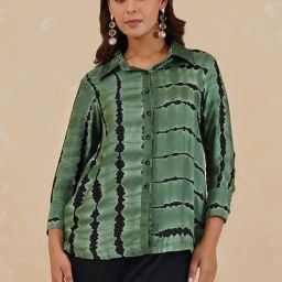 Inching India Green Black Dariya Tie Dye Shirt Top-image-5