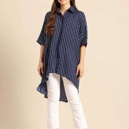 Qurvii Navy Blue Striped Tunic-20