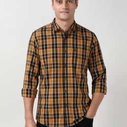 Peter England Brown Cotton Slim Fit Checks Shirt-picture-16