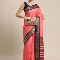 KALINI Peach Silk Cotton Checked Sarees-picture-41