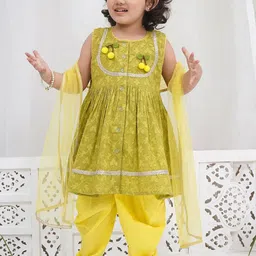 Little Bansi Girls Floral Printed Cotton Kurta with Dhoti Pant & Dupatta-picture-44